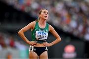 20 August 2023; Sarah Healy of Ireland after competing in the women's 1500m semi-final during day two of the World Athletics Championships at National Athletics Centre in Budapest, Hungary. Photo by Sam Barnes/Sportsfile