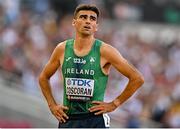 20 August 2023; Andrew Coscoran of Ireland reacts after finishing 14th in the men's 1500m semi-final during day two of the World Athletics Championships at National Athletics Centre in Budapest, Hungary. Photo by Sam Barnes/Sportsfile
