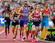 20 August 2023; Josh Kerr of Great Britain, centre, competes in the men's 1500m semi-final during day two of the World Athletics Championships at National Athletics Centre in Budapest, Hungary. Photo by Sam Barnes/Sportsfile