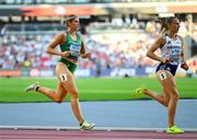 20 August 2023; Kate O’Connor of Ireland, left, competes in 800m event of the women's Heptathlon during day two of the World Athletics Championships at National Athletics Centre in Budapest, Hungary. Photo by Sam Barnes/Sportsfile
