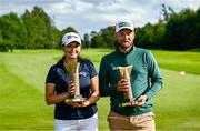 20 August 2023; Alexa Pano of USA and Daniel Brown of England after winning the ISPS HANDA World Invitational presented by AVIV Clinics 2023 at Galgorm Castle Golf Club in Ballymena, Antrim. Photo by Ramsey Cardy/Sportsfile