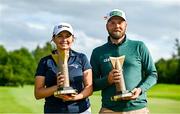 20 August 2023; Alexa Pano of USA and Daniel Brown of England after winning the ISPS HANDA World Invitational presented by AVIV Clinics 2023 at Galgorm Castle Golf Club in Ballymena, Antrim. Photo by Ramsey Cardy/Sportsfile