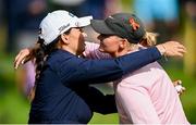 20 August 2023; Alexa Pano of USA and Gabriella Cowley of England after the play-off on day four of the ISPS HANDA World Invitational presented by AVIV Clinics 2023 at Galgorm Castle Golf Club in Ballymena, Antrim. Photo by Ramsey Cardy/Sportsfile