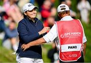 20 August 2023; Alexa Pano of USA, with her caddie and Dad Rick, after winning the ladies event at the ISPS HANDA World Invitational presented by AVIV Clinics 2023 at Galgorm Castle Golf Club in Ballymena, Antrim. Photo by Ramsey Cardy/Sportsfile