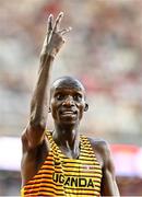 20 August 2023; Joshua Cheptegei of Uganda celebrates winning the men's 10,000m final during day two of the World Athletics Championships at National Athletics Centre in Budapest, Hungary. Photo by Sam Barnes/Sportsfile