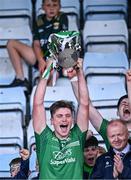 20 August 2023; Naomh Éanna captain Conor McDonald lifts the Dr Bob Bowe Cup after his side's victory in the Wexford County Senior Hurling Championship final match between Naomh Éanna and Oylegate-Glenbrien at Chadwicks Wexford Park in Wexford. Photo by Piaras Ó Mídheach/Sportsfile