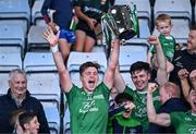 20 August 2023; Naomh Éanna captain Conor McDonald lifts the Dr Bob Bowe Cup after his side's victory in the Wexford County Senior Hurling Championship final match between Naomh Éanna and Oylegate-Glenbrien at Chadwicks Wexford Park in Wexford. Photo by Piaras Ó Mídheach/Sportsfile