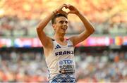 20 August 2023; Yann Schrub of France celebrates after competing in the men's 10,000m final during day two of the World Athletics Championships at National Athletics Centre in Budapest, Hungary. Photo by Sam Barnes/Sportsfile