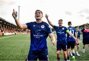 20 August 2023; Anto Breslin of St Patrick's Athletic celebrates after the Sports Direct Men’s FAI Cup Second Round match between Derry City and St Patrick’s Athletic at The Ryan McBride Brandywell Stadium in Derry. Photo by Ben McShane/Sportsfile