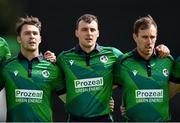 20 August 2023; Ireland players, from left, Curtis Campher, Lorcan Tucker and Theo van Woerkom before match two of the Men's T20 International series between Ireland and India at Malahide Cricket Ground in Dublin. Photo by Seb Daly/Sportsfile