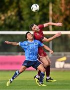 21 August 2023; Sean Brennan of UCD in action against Killian Brouder of Galway United during the Sports Direct Men’s FAI Cup Second Round match between UCD and Galway United at the UCD Bowl in Dublin. Photo by Ben McShane/Sportsfile
