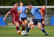21 August 2023; Michael Gallagher of UCD in action against Stephen Walsh of Galway United during the Sports Direct Men’s FAI Cup Second Round match between UCD and Galway United at the UCD Bowl in Dublin. Photo by Ben McShane/Sportsfile