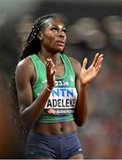 21 August 2023; Rhasidat Adeleke of Ireland after qualifying for the women's 400m final after competing in the women's 400m semi-final during day three of the World Athletics Championships at the National Athletics Centre in Budapest, Hungary. Photo by Sam Barnes/Sportsfile