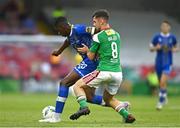 21 August 2023; Romeo Akachukwu of Waterford in action against Aaron Bolger of Cork City during the Sports Direct Men’s FAI Cup Second Round match between Cork City and Waterford at Turner’s Cross in Cork. Photo by Eóin Noonan/Sportsfile