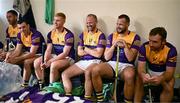 21 August 2023; Kilkenny men, from left, Michael Fennelly, Eoin Cody, Adrian Mullen, Tommy Walsh, Jackie Tyrrell and Richie Hogan in the Jim Bolger's Stars dressing room before the Hurling for Cancer Research 2023 charity match at Netwatch Cullen Park in Carlow. Photo by Piaras Ó Mídheach/Sportsfile