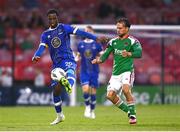 21 August 2023; Roland Idowu of Waterford in action against Ben Worman of Cork City during the Sports Direct Men’s FAI Cup Second Round match between Cork City and Waterford at Turner’s Cross in Cork. Photo by Eóin Noonan/Sportsfile