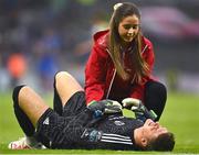 21 August 2023; Cork City goalkeeper Ollie Byrne receives medical attention for an injury from Cork City physiotherapist Orla McSweeney during the Sports Direct Men’s FAI Cup Second Round match between Cork City and Waterford at Turner’s Cross in Cork. Photo by Eóin Noonan/Sportsfile