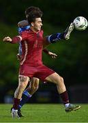 21 August 2023; Ronan Manning of Galway United in action against Dara Keane of UCD during the Sports Direct Men’s FAI Cup Second Round match between UCD and Galway United at the UCD Bowl in Dublin. Photo by Ben McShane/Sportsfile