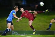 21 August 2023; Killian Brouder of Galway United attempts an overhead kick during the Sports Direct Men’s FAI Cup Second Round match between UCD and Galway United at the UCD Bowl in Dublin. Photo by Ben McShane/Sportsfile