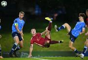 21 August 2023; Killian Brouder of Galway United attempts an overhead kick during the Sports Direct Men’s FAI Cup Second Round match between UCD and Galway United at the UCD Bowl in Dublin. Photo by Ben McShane/Sportsfile