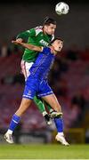 21 August 2023; Ruairi Keating of Cork City in action against Samuel Perry of Waterford during the Sports Direct Men’s FAI Cup Second Round match between Cork City and Waterford at Turner’s Cross in Cork. Photo by Eóin Noonan/Sportsfile