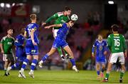 21 August 2023; Ruairi Keating of Cork City in action against Samuel Perry of Waterford during the Sports Direct Men’s FAI Cup Second Round match between Cork City and Waterford at Turner’s Cross in Cork. Photo by Eóin Noonan/Sportsfile