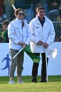 21 August 2023; Jockey Rachael Blackmore and former jockey Barry Geraghty acting as umpires during the Hurling for Cancer Research 2023 charity match at Netwatch Cullen Park in Carlow. Photo by Piaras Ó Mídheach/Sportsfile