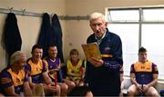 21 August 2023; Former Wexford manager Liam Griffin reads out the Jim Bolger's Stars team in the dressing room before the Hurling for Cancer Research 2023 charity match at Netwatch Cullen Park in Carlow. Photo by Piaras Ó Mídheach/Sportsfile