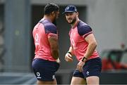 22 August 2023; Robbie Henshaw and Bundee Aki during an Ireland rugby squad training session at Parc des Sports Jean Dauger in Bayonne, France. Photo by Harry Murphy/Sportsfile