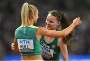 22 August 2023; Ciara Mageean of Ireland, right, and Jessica Hull of Australia embrace after competing in the women's 1500m final during day four of the World Athletics Championships at the National Athletics Centre in Budapest, Hungary. Photo by Sam Barnes/Sportsfile