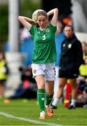 22 August 2023; Aishlinn Cotter of Republic of Ireland takes a throw-in during a women's U16 international friendly match between Republic of Ireland and Faroe Islands at Head in the Game Park in Drogheda, Louth. Photo by Ben McShane/Sportsfile