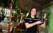 23 August 2023; Cork camogie player Amy O'Connor with her Player of the Month Finals award at the PwC offices in Dublin. Photo by Eóin Noonan/Sportsfile