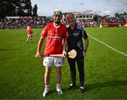 21 August 2023; Davy Russell of Davy Russell's Best with referee Dickie Murphy before the Hurling for Cancer Research 2023 charity match at Netwatch Cullen Park in Carlow. Photo by Piaras Ó Mídheach/Sportsfile