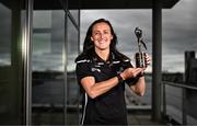 23 August 2023; Dublin ladies footballer Hannah Tyrrell with her Player of the Month Finals award at the PwC offices in Dublin. Photo by Eóin Noonan/Sportsfile