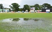 23 August 2023; Playing surface conditions before the subsequential adandonment of match three of the Men's T20 International series between Ireland and India at Malahide Cricket Ground in Dublin. Photo by Seb Daly/Sportsfile