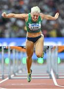 23 August 2023; Sarah Lavin of Ireland crosses the finish line to place fifth in the women's 100m hurdles during day five of the World Athletics Championships at the National Athletics Centre in Budapest, Hungary. Photo by Sam Barnes/Sportsfile