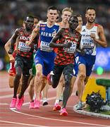 23 August 2023; Athletes, from left, Timothy Cheruiyot of Kenya, Jakob Ingebrigtsen of Norway, Abel Kipsang of Kenya and Azeddine Habz of France compete in the men's 1500m final during day five of the World Athletics Championships at the National Athletics Centre in Budapest, Hungary. Photo by Sam Barnes/Sportsfile