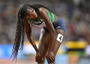 23 August 2023; Rhasidat Adeleke of Ireland reacts after finishing fourth in the women's 400mduring day five of the World Athletics Championships at the National Athletics Centre in Budapest, Hungary. Photo by Sam Barnes/Sportsfile