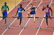 23 August 2023; Karsten Warholm of Norway, second from right, competes in the men's 400m hurdles final during day five of the World Athletics Championships at the National Athletics Centre in Budapest, Hungary. Photo by Sam Barnes/Sportsfile
