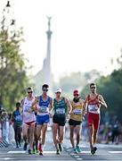 24 August 2023; Athletes, from left, Jakub Jelonek of Poland, Matteo Giupponi of Italy, Brendan Boyce of Ireland, Carl Dohmann of Germany and Marc Tur of Spain compete in the men's 35km race walk during day six of the World Athletics Championships in Budapest, Hungary. Photo by Sam Barnes/Sportsfile