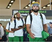 24 August 2023; Notre Dame quarterback Sam Hartman arrives at Dublin Airport ahead of the Aer Lingus College Football Classic match between Notre Dame and Navy Midshipmen on Saturday next at the Aviva Stadium in Dublin. Photo by Seb Daly/Sportsfile