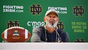 24 August 2023; Navy Midshipmen head coach Brian Newberry speaking during a media conference ahead of the Aer Lingus College Football Classic match between Notre Dame and Navy Midshipmen on Saturday next at the Aviva Stadium in Dublin. Photo by Seb Daly/Sportsfile