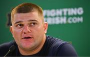24 August 2023; Navy Midshipmen center Lirion Murtezi during a media conference ahead of the Aer Lingus College Football Classic match between Notre Dame and Navy Midshipmen on Saturday next at the Aviva Stadium in Dublin. Photo by Seb Daly/Sportsfile