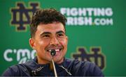24 August 2023; Navy Midshipmen wide receiver Jayden Umbarger during a media conference ahead of the Aer Lingus College Football Classic match between Notre Dame and Navy Midshipmen on Saturday next at the Aviva Stadium in Dublin. Photo by Seb Daly/Sportsfile