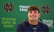 24 August 2023; Navy Midshipmen defensive end Jacob Busic during a media conference ahead of the Aer Lingus College Football Classic match between Notre Dame and Navy Midshipmen on Saturday next at the Aviva Stadium in Dublin. Photo by Seb Daly/Sportsfile