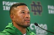 24 August 2023; Notre Dame head coach Marcus Freeman during a media conference ahead of the Aer Lingus College Football Classic match between Notre Dame and Navy Midshipmen on Saturday next at the Aviva Stadium in Dublin. Photo by David Fitzgerald/Sportsfile