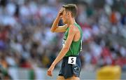 24 August 2023; Brian Fay of Ireland reacts after finshing 16th in his heat of the men's 5000m during day six of the World Athletics Championships at the National Athletics Centre in Budapest, Hungary. Photo by Sam Barnes/Sportsfile
