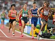 24 August 2023; Athletes, from left, Kazuya Shiojiri of Japan, Brian Fay of Ireland and Jakob Ingebrigtsen of Norway compete in his heat of the men's 5000m during day six of the World Athletics Championships at the National Athletics Centre in Budapest, Hungary. Photo by Sam Barnes/Sportsfile