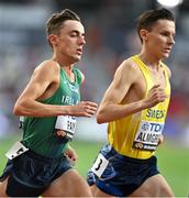 24 August 2023; Brian Fay of Ireland, left, and Andreas Almgren of Sweden during their heat of the men's 5000m during day six of the World Athletics Championships at the National Athletics Centre in Budapest, Hungary. Photo by Sam Barnes/Sportsfile Photo by Sam Barnes/Sportsfile