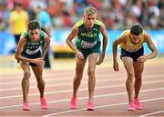24 August 2023; Athletes, from left, Brian Fay of Ireland, Stewart McSweyn of Australia and Andreas Almgren of Sweden before the start of their heat of the men's 5000m during day six of the World Athletics Championships at the National Athletics Centre in Budapest, Hungary. Photo by Sam Barnes/Sportsfile